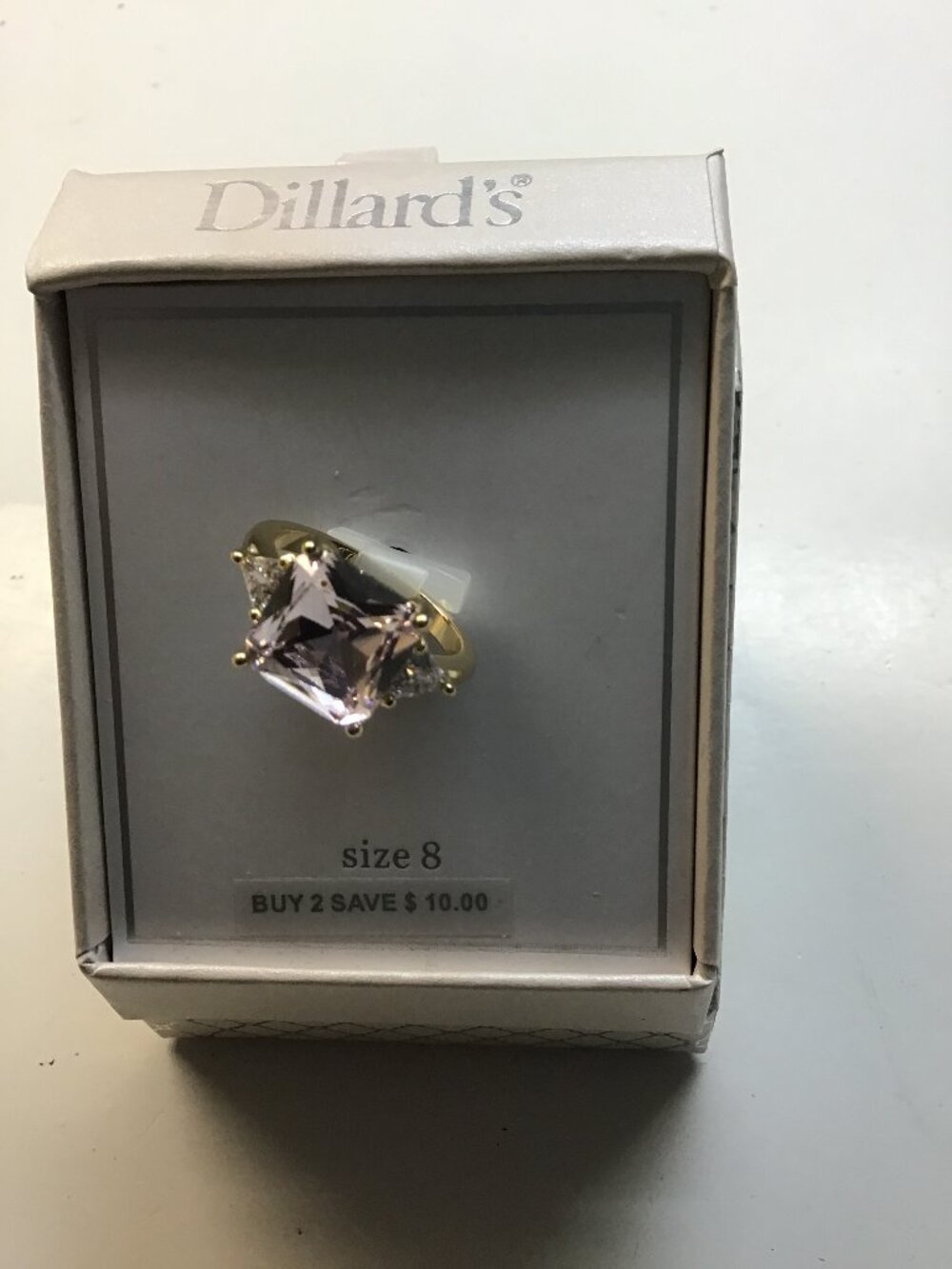 Dillards New Size 8 Pale Pink Square Gold Ring